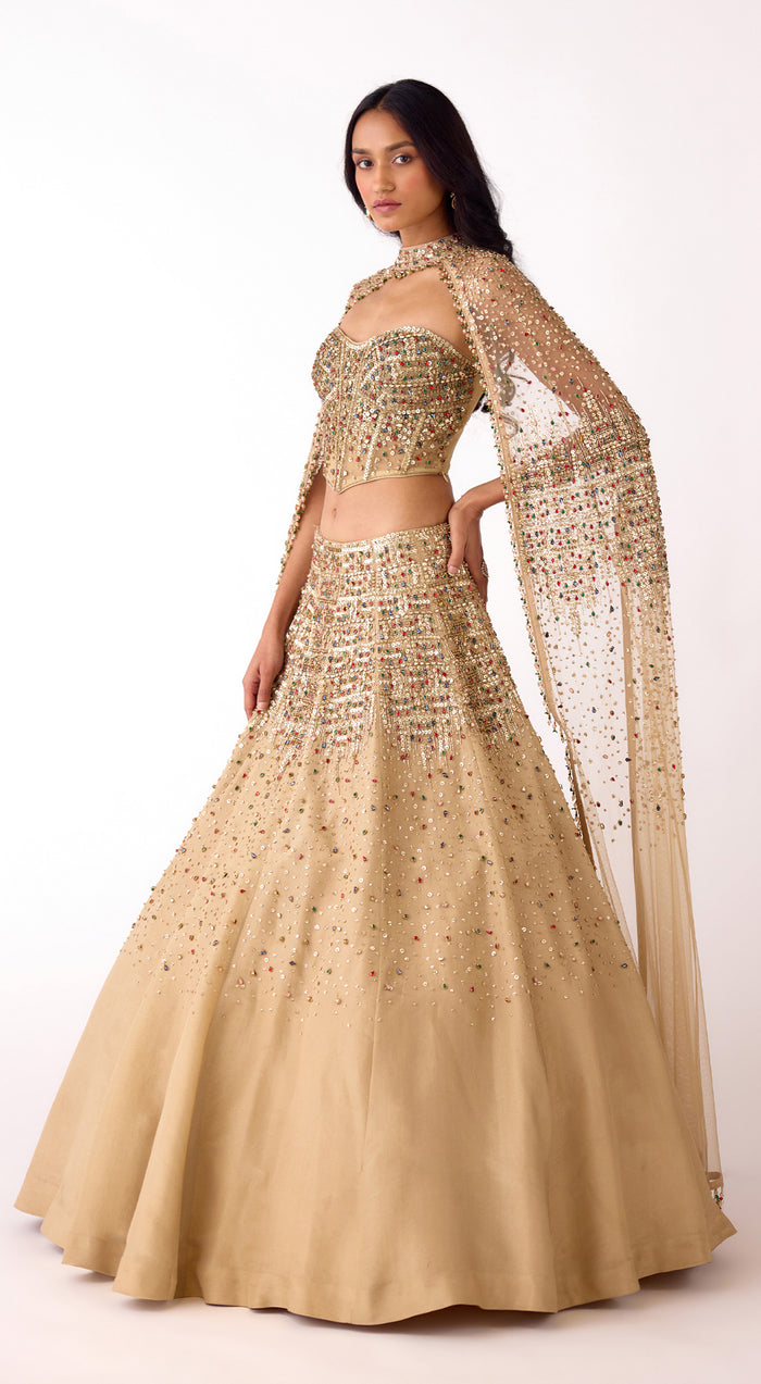 Gold Embroidered Corset Lehenga Set
