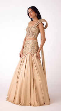 Gold Silk Embroidered Lehenga Set