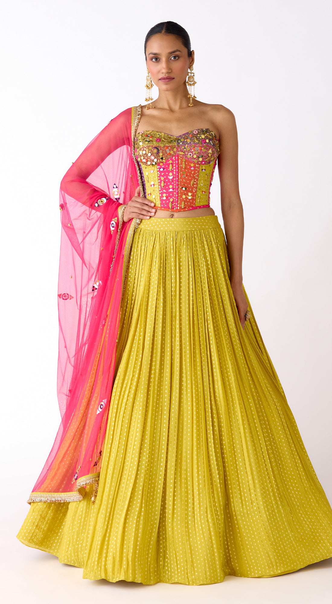 Lime Corset Lehenga with Mirror Work | Basanti Kapde aur Koffee