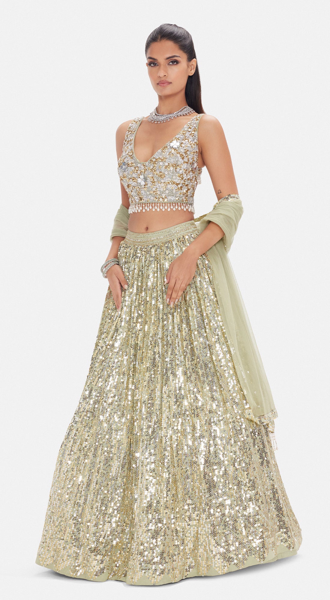The Soft Moss Sequins Lehenga