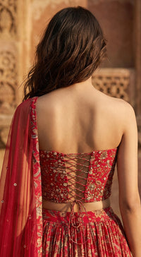 Pink Chinon Embroidered Lehenga Set