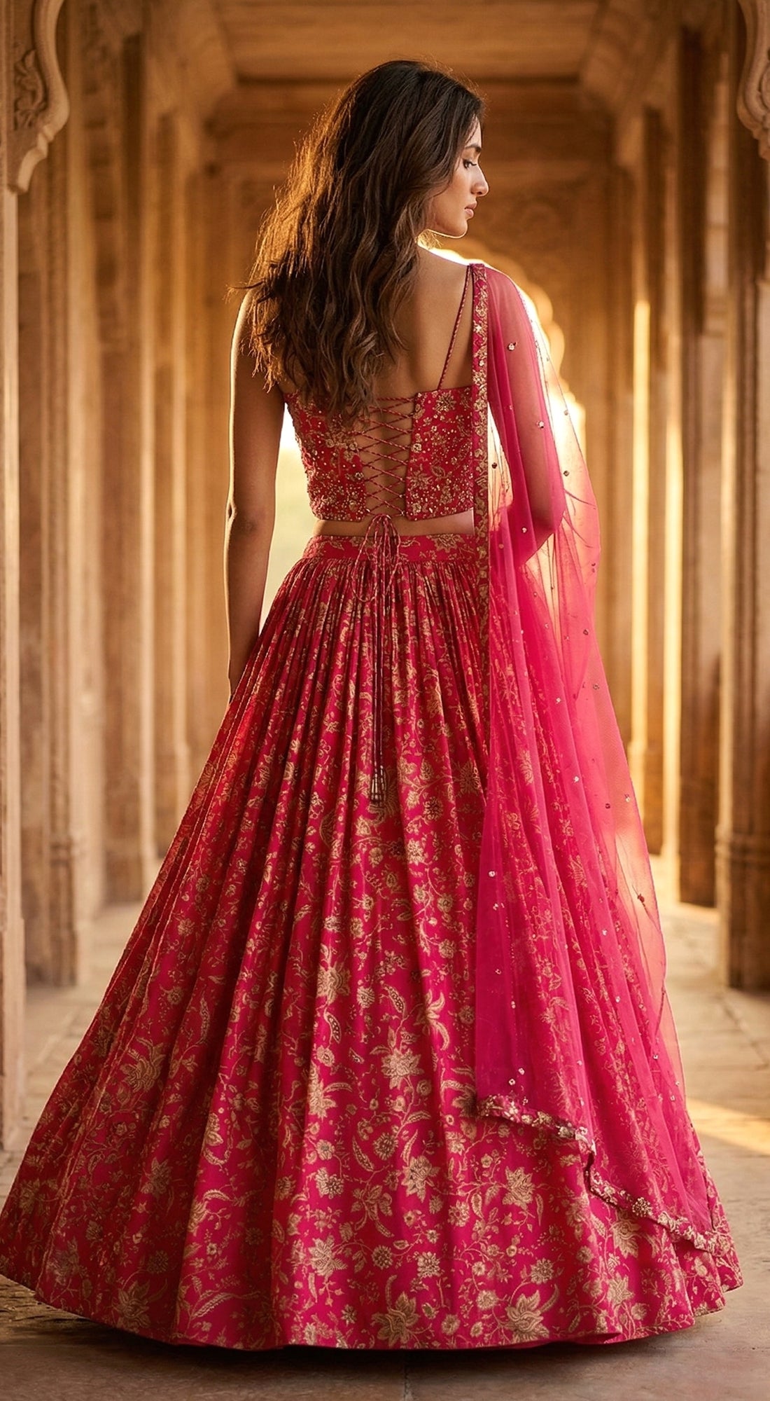 Pink Chinon Embroidered Lehenga Set