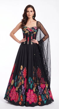 Black Georgette Embroidered Lehenga Set