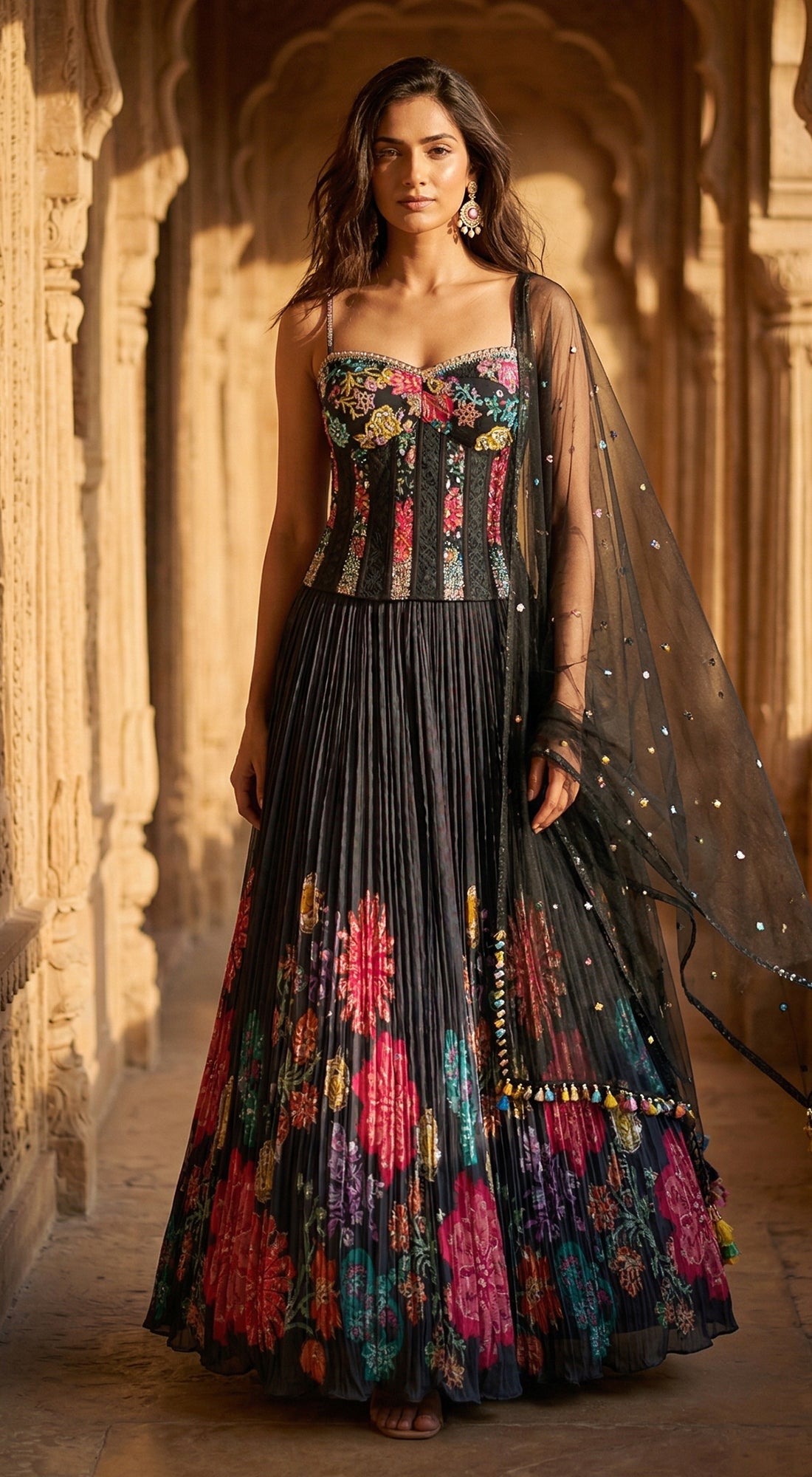 Black Georgette embroidered Lehenga Set
