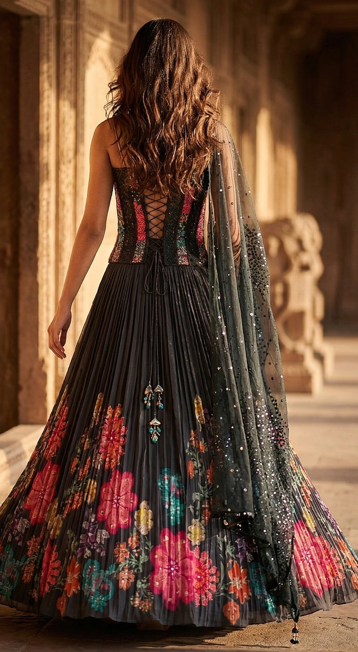 Black Georgette embroidered Lehenga Set