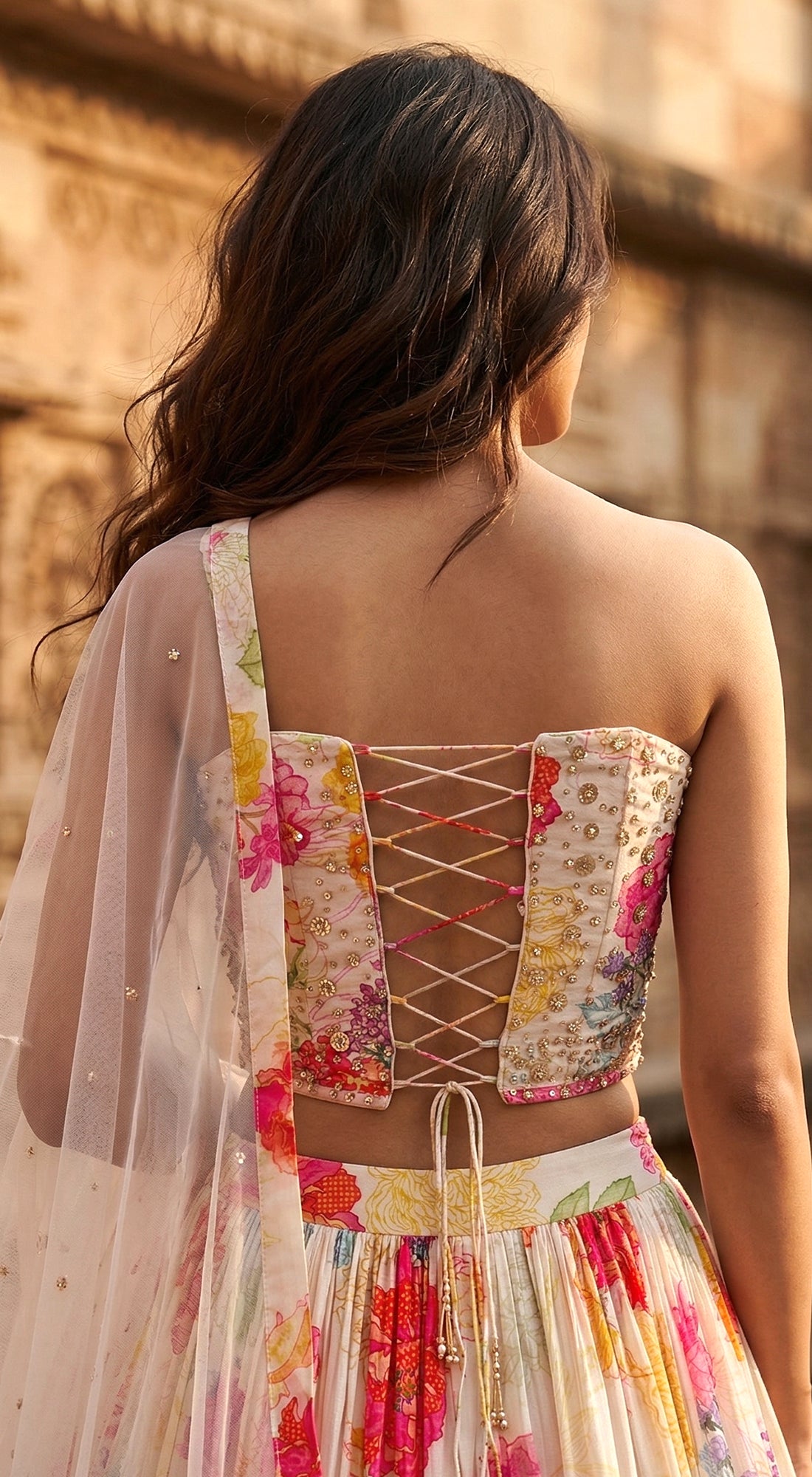 Ivory Georgette Embroidered Lehenga Set