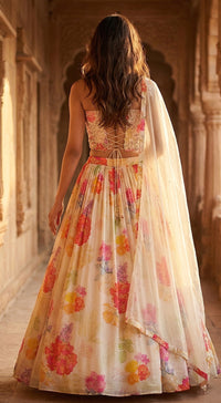 Ivory Georgette Embroidered Lehenga Set