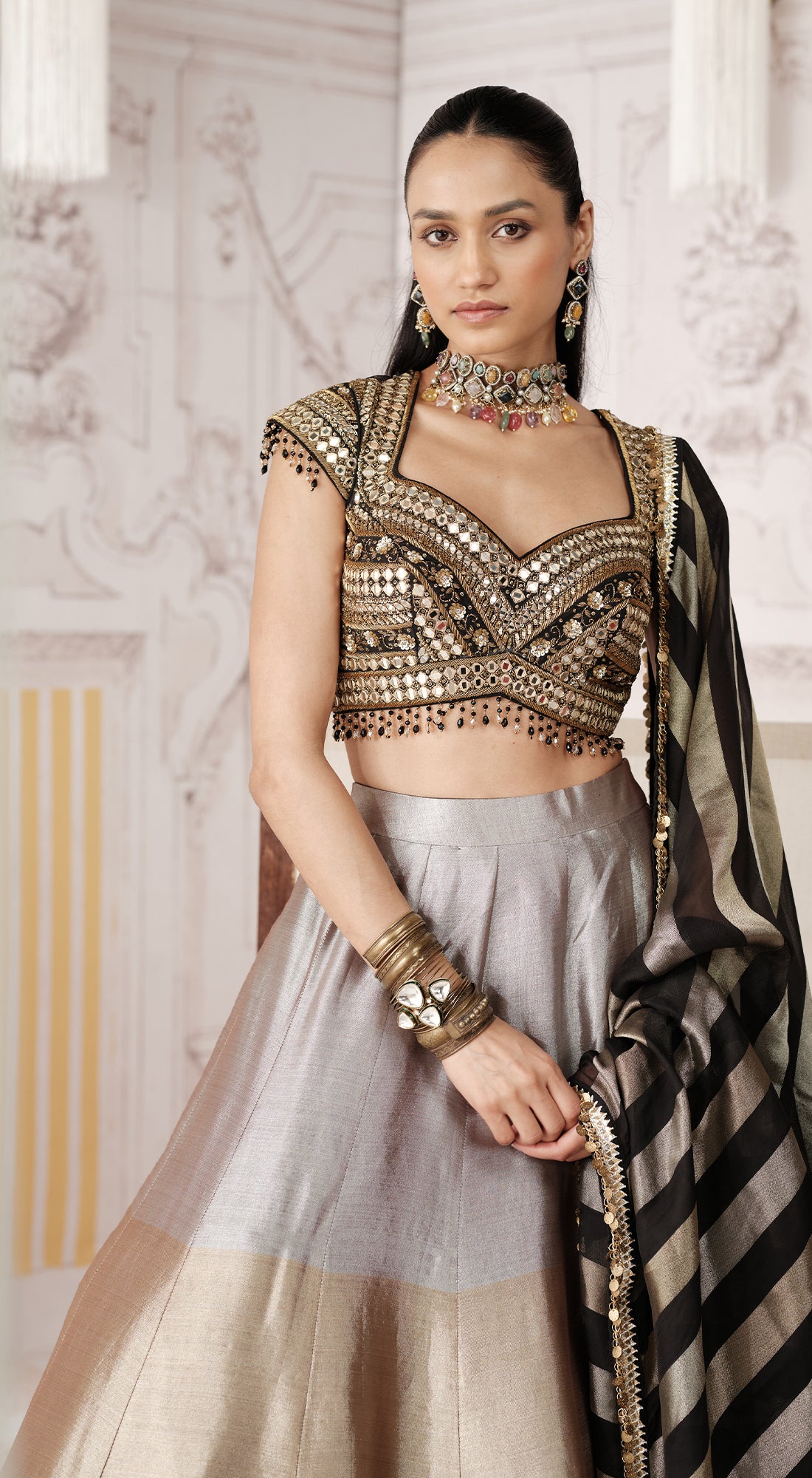 The Royal Black Ombre embellished tissue lehenga - Basanti kapde aur koffee
