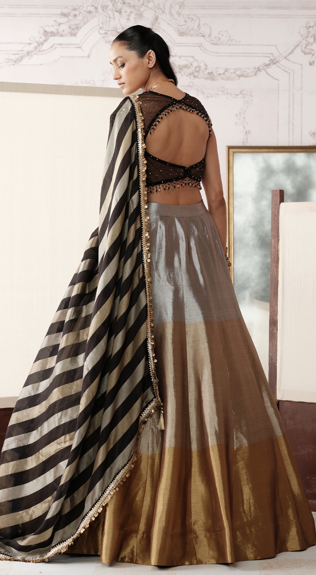 The Royal Black Ombre embellished tissue lehenga - Basanti kapde aur koffee