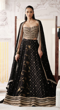 Black corset lehenga with sweetheart-neck blouse and georgette dupatta - Basanti kapde aur koffee