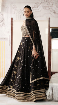 Black corset lehenga with sweetheart-neck blouse and georgette dupatta - Basanti kapde aur koffee