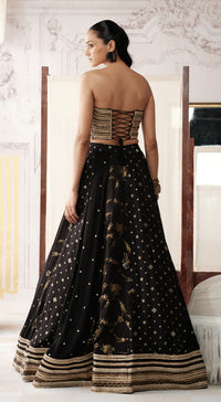 Black corset lehenga with sweetheart-neck blouse and georgette dupatta - Basanti kapde aur koffee