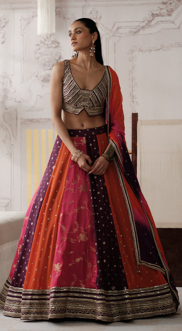 Basanti Kapde Aur Koffee Gulnaar Royale multicolor embroidered lehenga set
