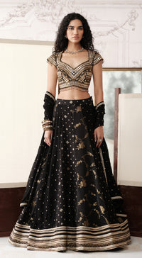 Black & Gold Banarasi silk lehenga with mirror and brass embroidery - Basanti kapde aur koffee