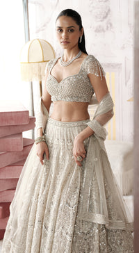 Basanti Kapde Aur Koffee Platinum Eclat light grey embroidered lehenga set