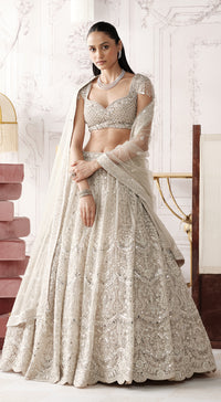 Basanti Kapde Aur Koffee Platinum Eclat light grey embroidered lehenga set