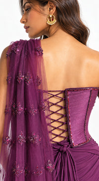 WINE EMBROIDERED DRAPED SAREE - PRDV-2965-WINE - image 3