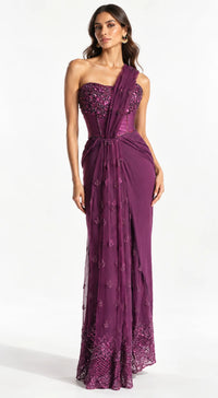 WINE EMBROIDERED DRAPED SAREE - PRDV-2965-WINE - image 1