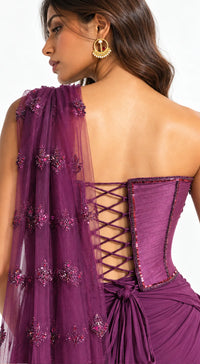 WINE EMBROIDERED DRAPED SAREE - PRDV-2965-WINE - image 3