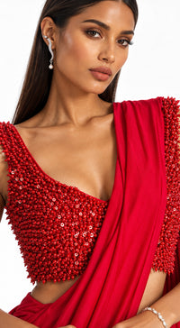 THE CRIMSON EMBROIDERED DRAPED SAREE - PRDV-3949-RED - image 2