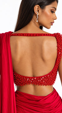 THE CRIMSON EMBROIDERED DRAPED SAREE - PRDV-3949-RED - image 3