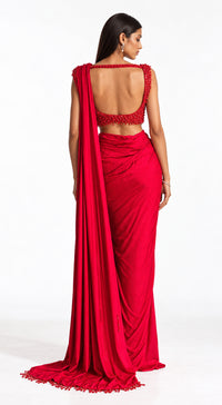 THE CRIMSON EMBROIDERED DRAPED SAREE - PRDV-3949-RED - image 4