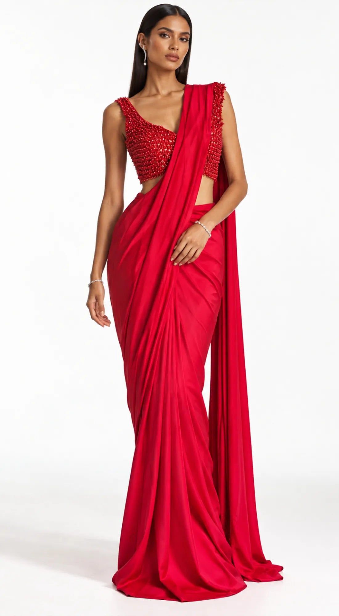 THE CRIMSON EMBROIDERED DRAPED SAREE - PRDV-3949-RED - image 1