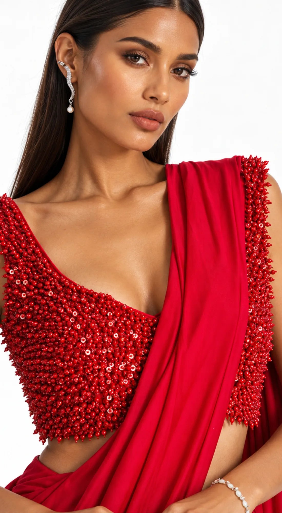 THE CRIMSON EMBROIDERED DRAPED SAREE - PRDV-3949-RED - image 2
