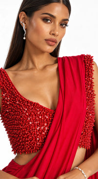 THE CRIMSON EMBROIDERED DRAPED SAREE - PRDV-3949-RED - image 2
