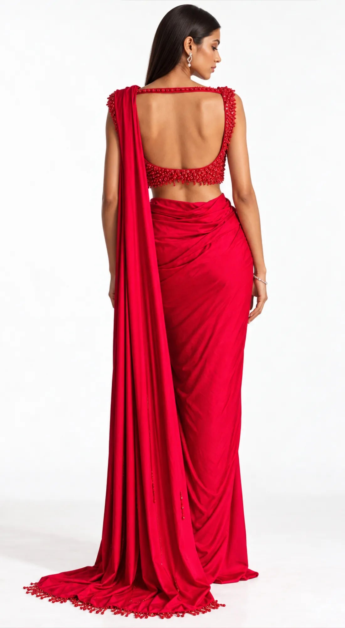 THE CRIMSON EMBROIDERED DRAPED SAREE - PRDV-3949-RED - image 4