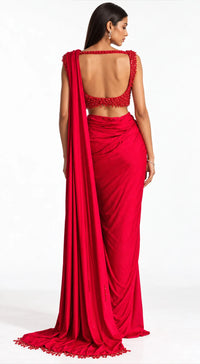 THE CRIMSON EMBROIDERED DRAPED SAREE - PRDV-3949-RED - image 4
