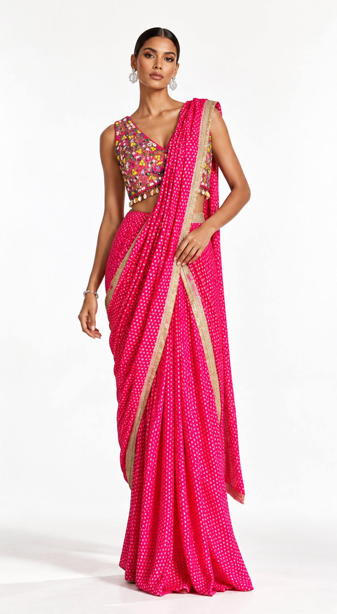 RANI PINK EMBROIDERED DRAPED SAREE - PRF-272-RANI - image 1