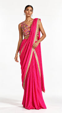 RANI PINK EMBROIDERED DRAPED SAREE - PRF-272-RANI - image 1