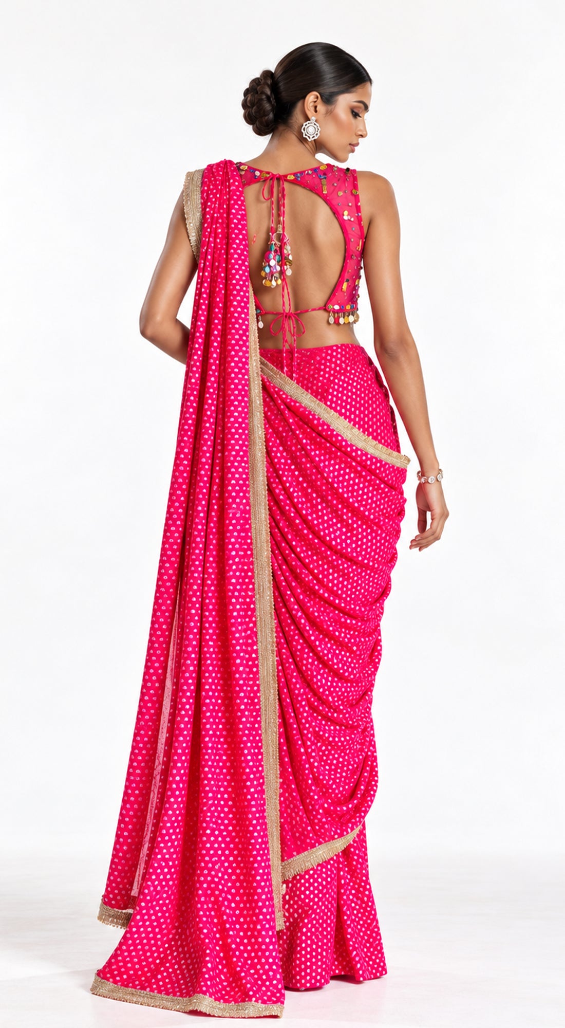 RANI PINK EMBROIDERED DRAPED SAREE - PRF-272-RANI - image 4