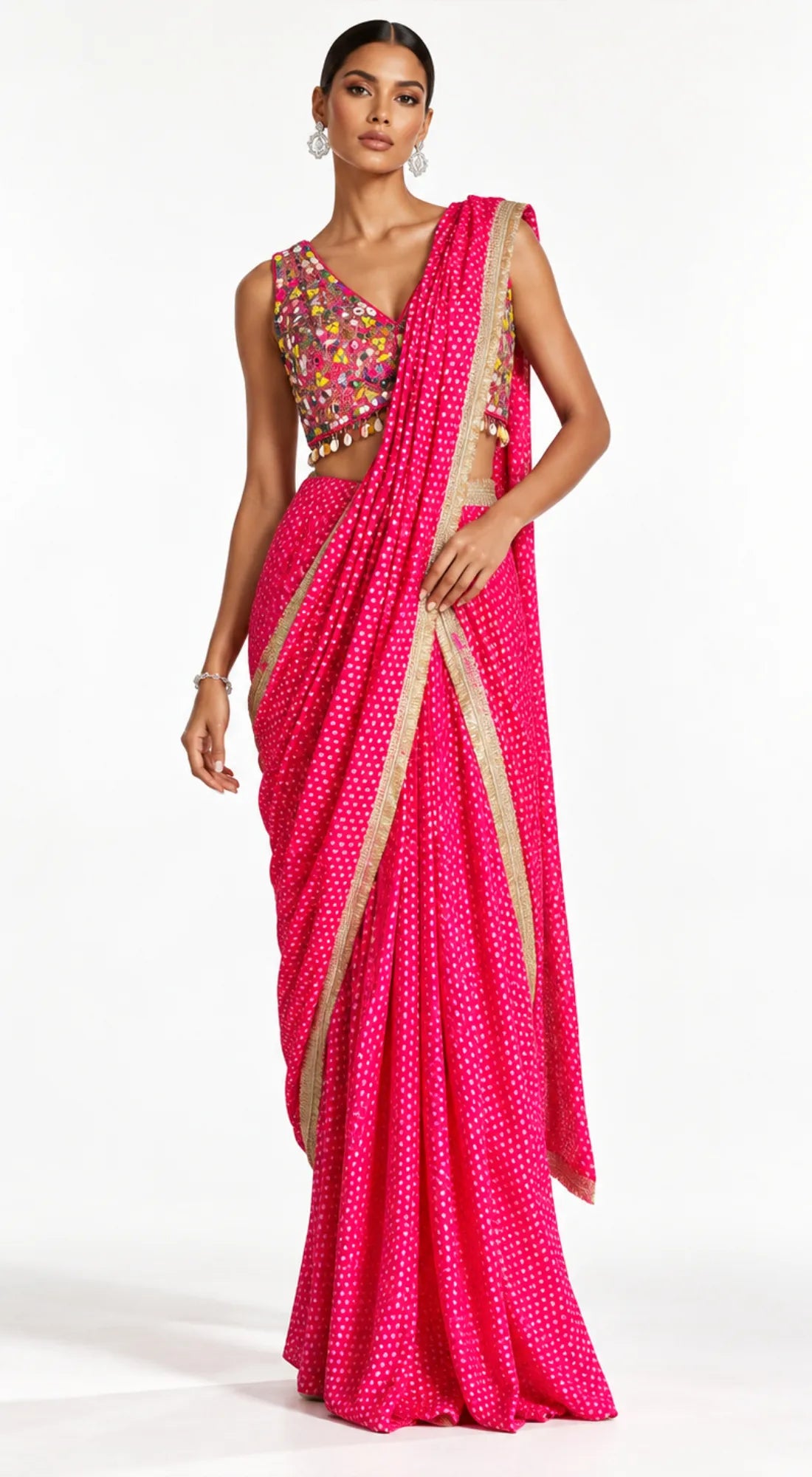 RANI PINK EMBROIDERED DRAPED SAREE - PRF-272-RANI - image 1