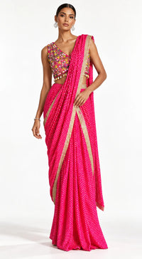 RANI PINK EMBROIDERED DRAPED SAREE - PRF-272-RANI - image 1
