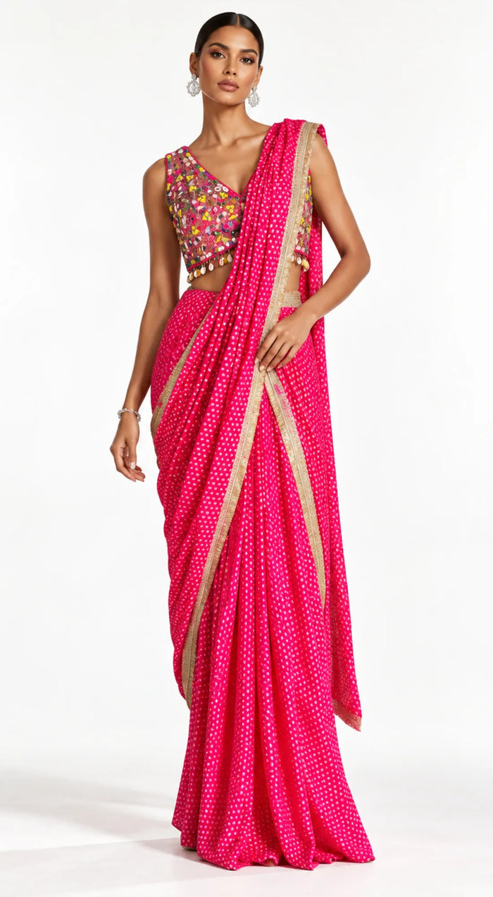 RANI PINK EMBROIDERED DRAPED SAREE - PRF-272-RANI - image 1