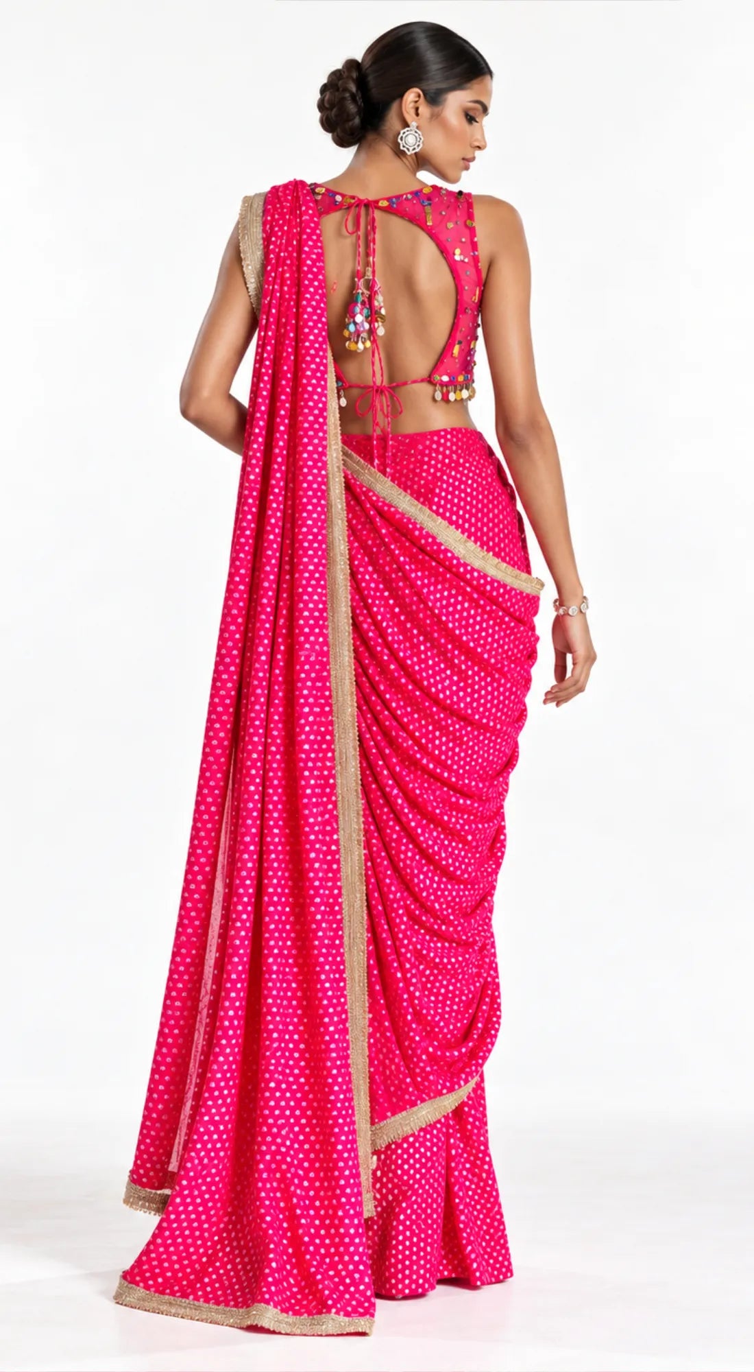 RANI PINK EMBROIDERED DRAPED SAREE - PRF-272-RANI - image 4