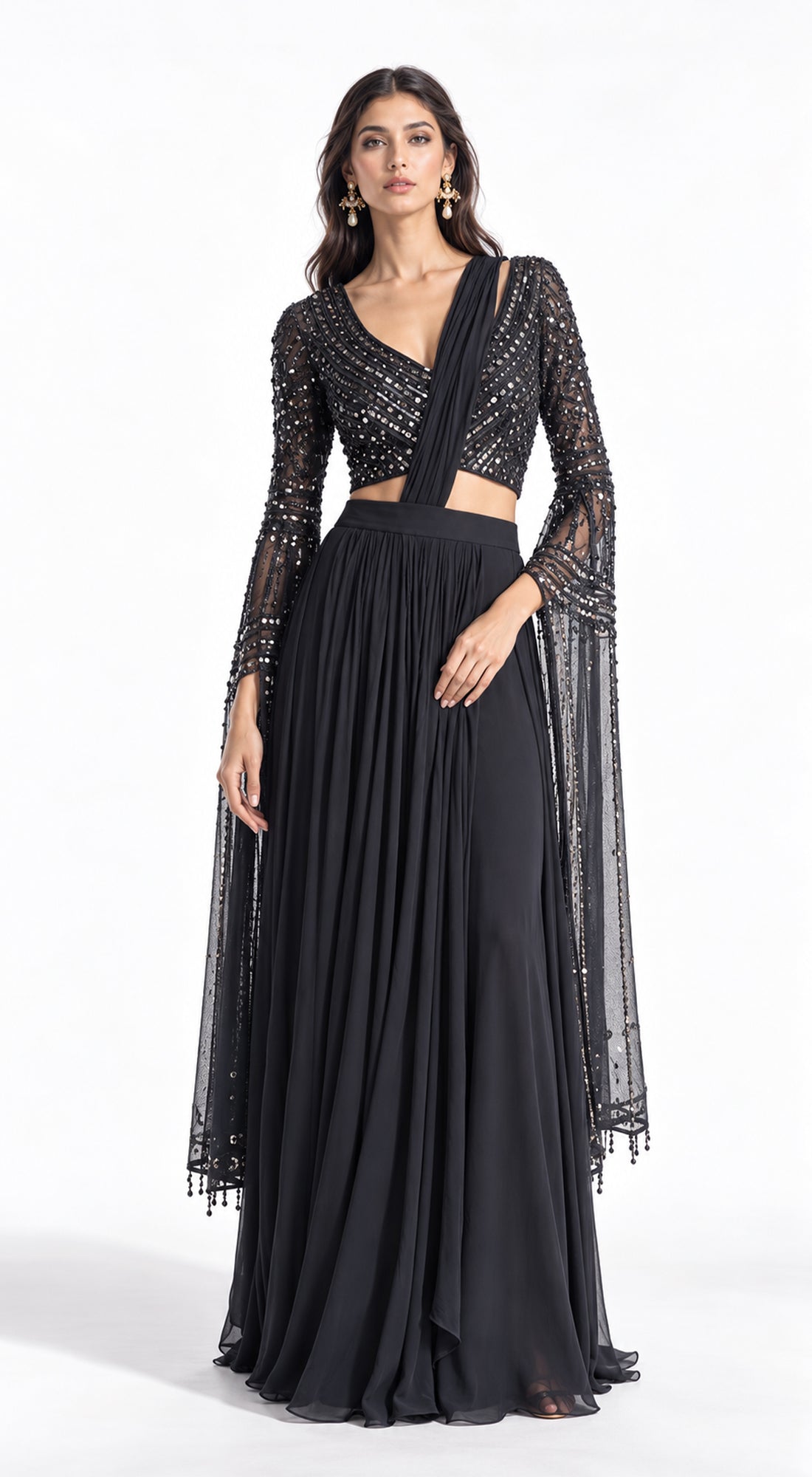 BLACK EMBROIDERED SAREE SET - PRR-3771-BLACK - image 1