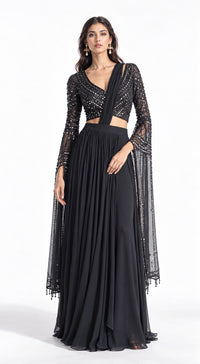 BLACK EMBROIDERED SAREE SET - PRR-3771-BLACK - image 1