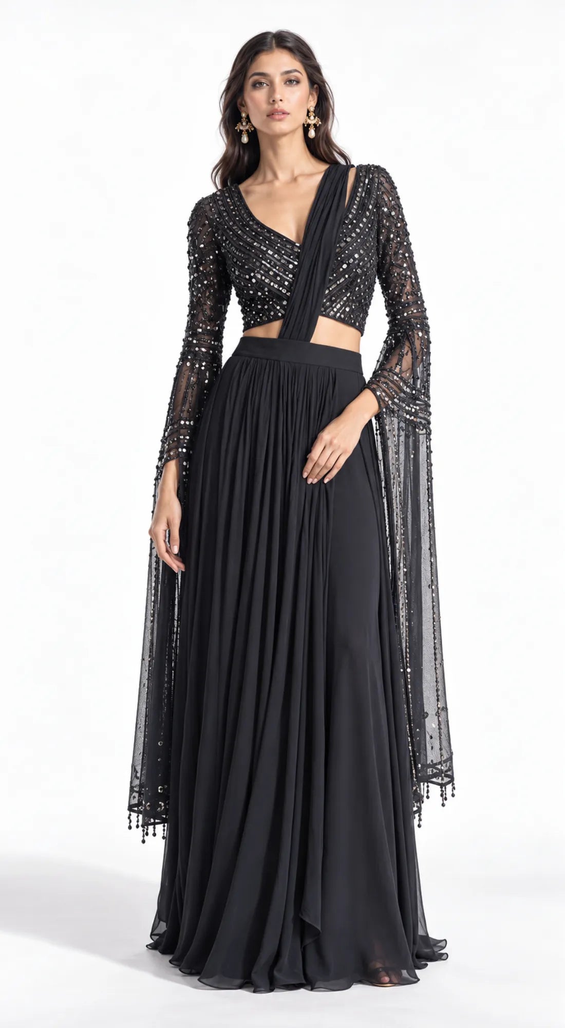 BLACK EMBROIDERED SAREE SET - PRR-3771-BLACK - image 1