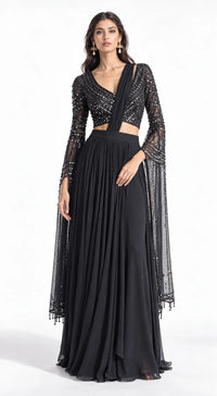 BLACK EMBROIDERED SAREE SET - PRR-3771-BLACK - image 1