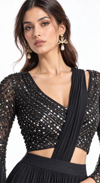 BLACK EMBROIDERED SAREE SET - PRR-3771-BLACK - image 2