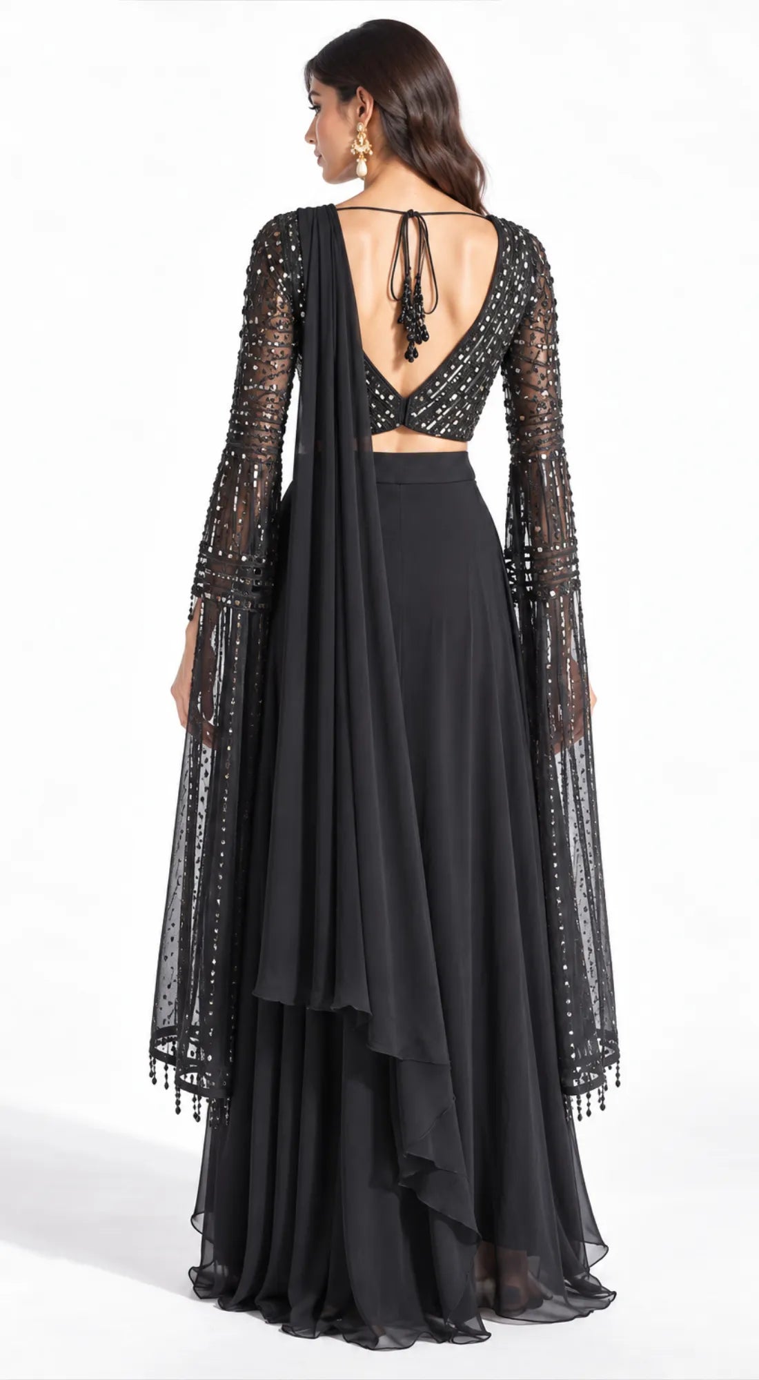 BLACK EMBROIDERED SAREE SET - PRR-3771-BLACK - image 4
