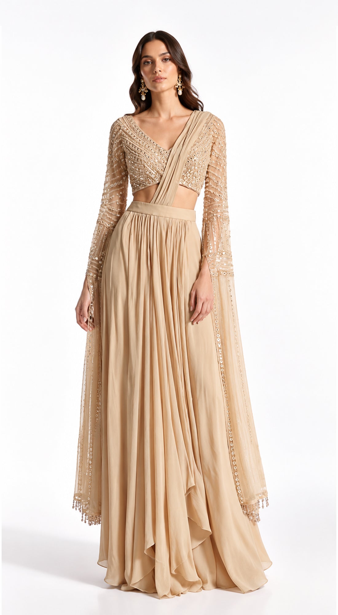 GOLD EMBROIDERED SAREE SET - PRR-3771-GOLD - image 1