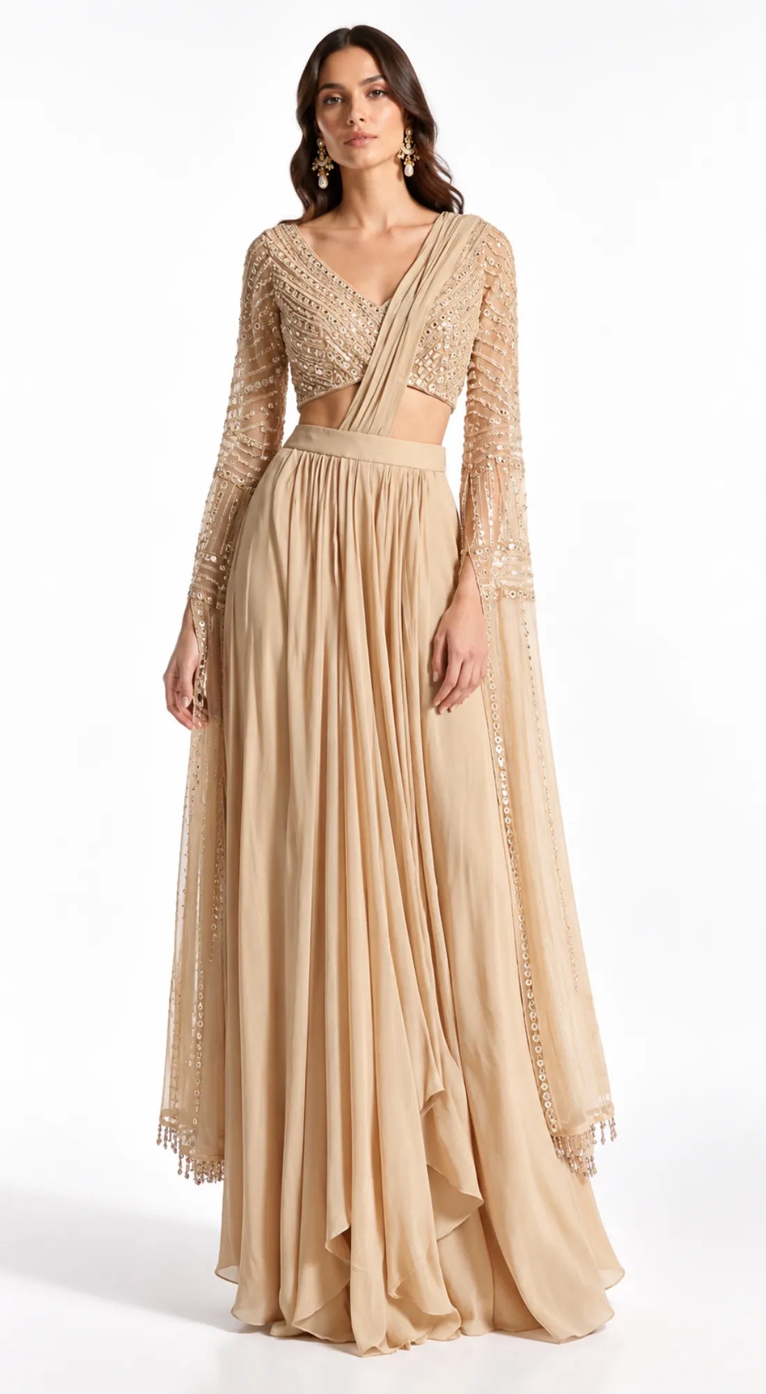 GOLD EMBROIDERED SAREE SET - PRR-3771-GOLD - image 1