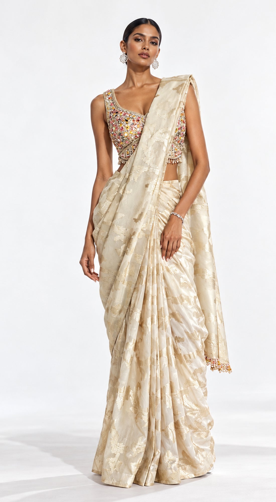 GOLD BANARASI TISSUE EMBROIDERED DRAPED SAREE - PRR-4049-GOLD - image 1