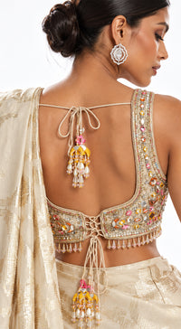 GOLD BANARASI TISSUE EMBROIDERED DRAPED SAREE - PRR-4049-GOLD - image 3