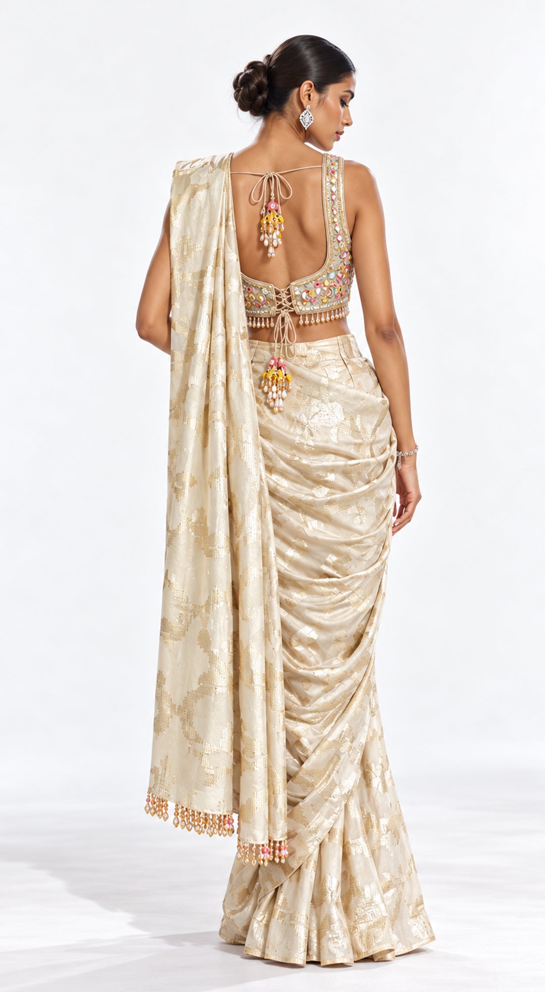GOLD BANARASI TISSUE EMBROIDERED DRAPED SAREE - PRR-4049-GOLD - image 4
