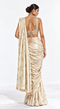 GOLD BANARASI TISSUE EMBROIDERED DRAPED SAREE - PRR-4049-GOLD - image 4